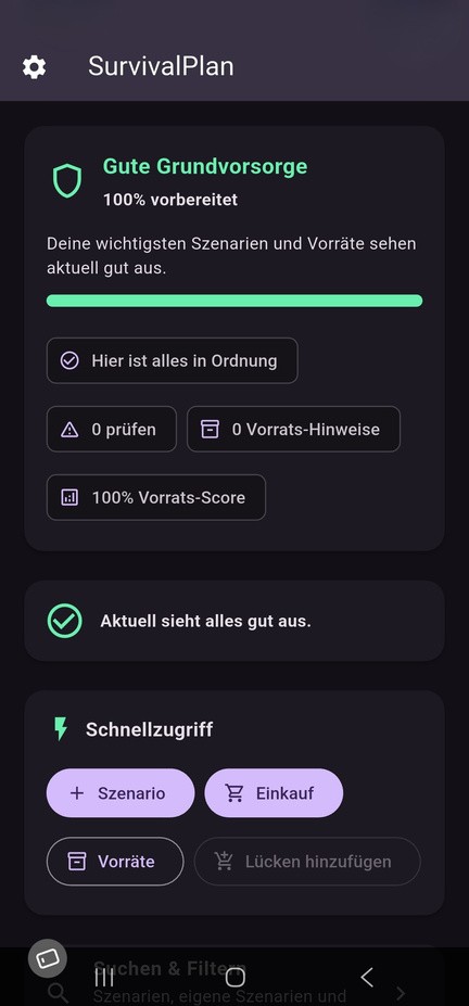 SurvivalPlan: Ansicht zur Szenario- und Notfallplanung
