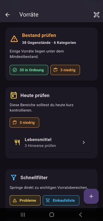SurvivalPlan: Vorratsübersicht